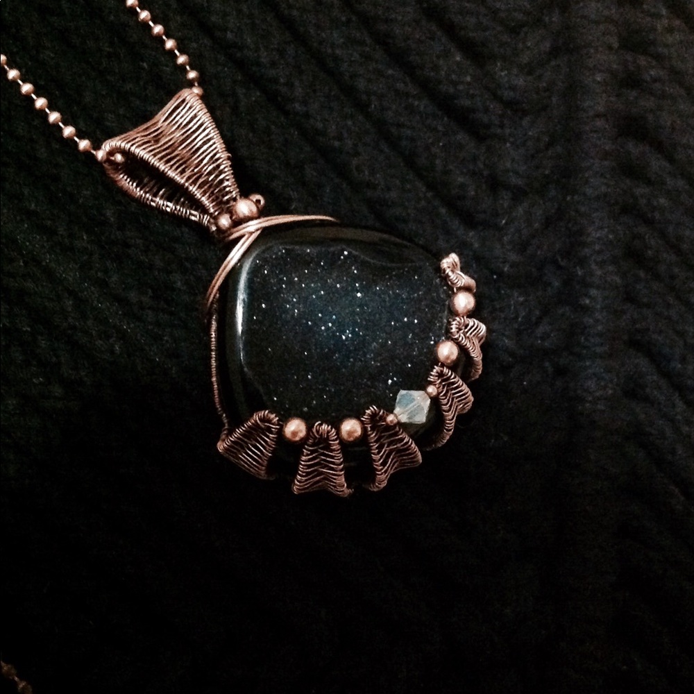 Black Onyx Druzy Quartz Pendant Necklace